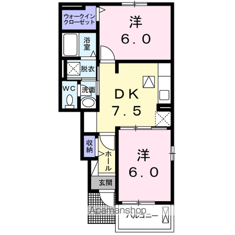 プランドール・ユー D(2DK/1階)の間取り写真
