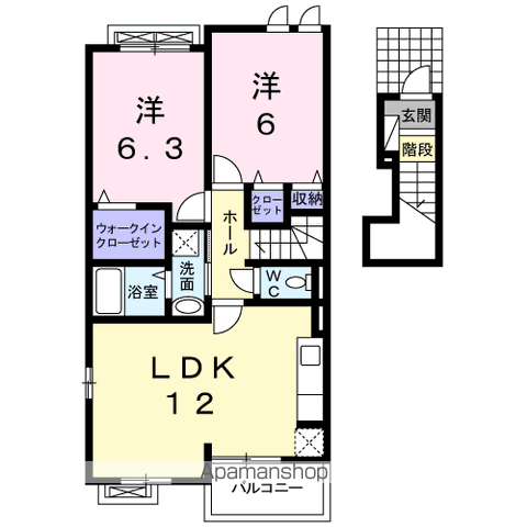 べるのーぶ西大海道(2LDK/2階)の間取り写真