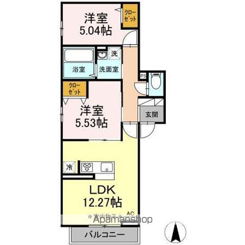 アンソレイエ(2LDK/2階)の間取り写真