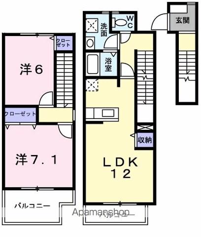 メゾン・ソレアード(2LDK/2階)の間取り写真
