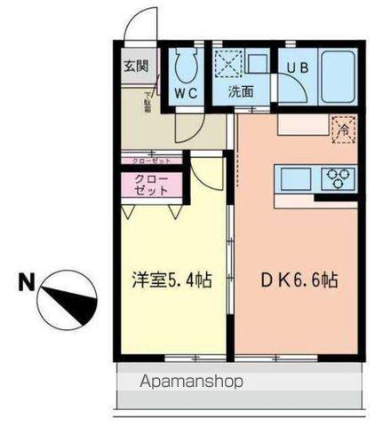 ルナージュ弐番館(1DK/1階)の間取り写真