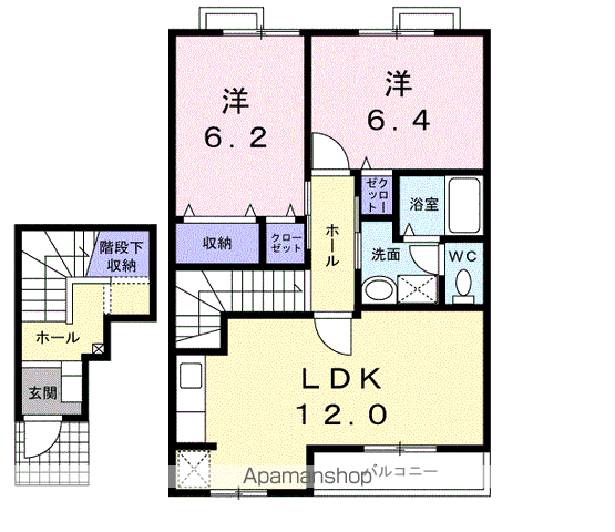 ロンジャルダンⅠ(2LDK/2階)の間取り写真