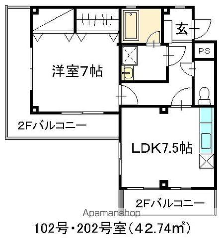 ソーラーマンション(1DK/2階)の間取り写真