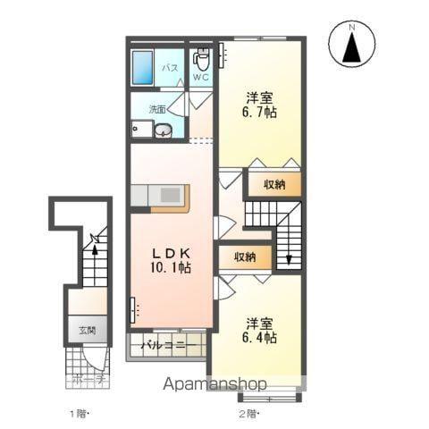 ツインズ桜田B(2LDK/2階)の間取り写真