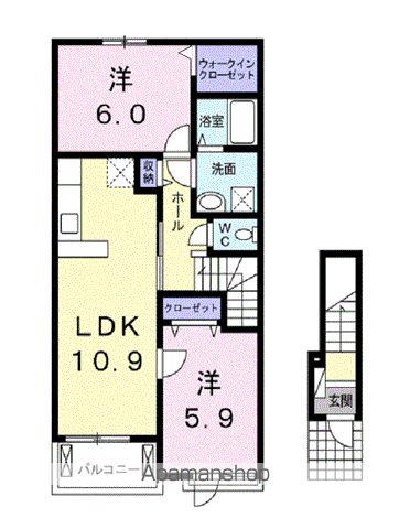 フェリジータⅢ(2LDK/2階)の間取り写真