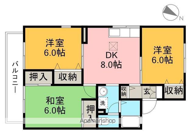 パークサイドアサヒB(3DK/2階)の間取り写真