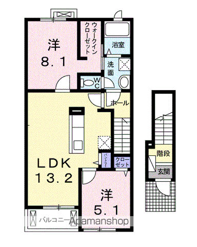 カーサ ガトー Ⅰ(2LDK/2階)の間取り写真