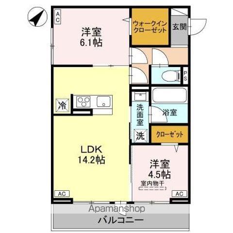 ノーブルラフィネ万平町 A(2LDK/2階)の間取り写真