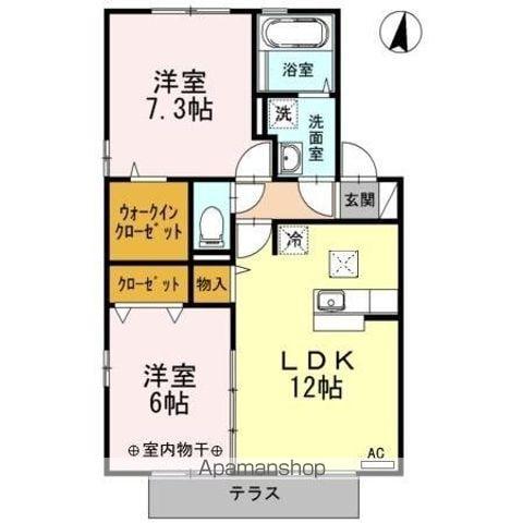 メルベーユB棟(2LDK/2階)の間取り写真
