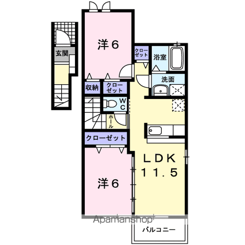 グランドフィールドⅡC(2LDK/2階)の間取り写真