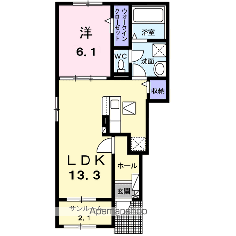 ヒカルサ新潟新津(1LDK/1階)の間取り写真