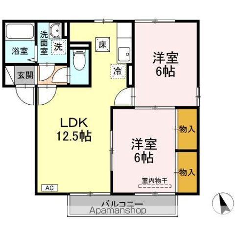 ウエストスクエア B(2LDK/1階)の間取り写真