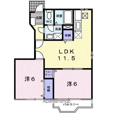 アビタシオンドゥB(2LDK/1階)の間取り写真
