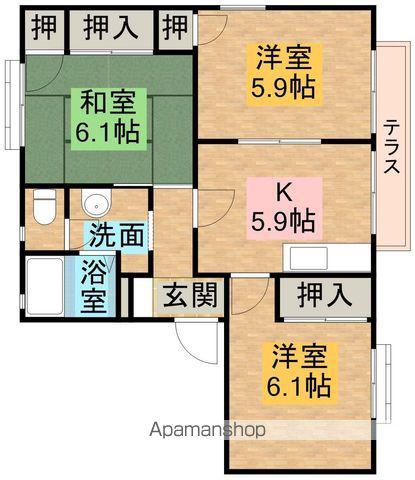 シャンボール角谷ⅡB棟(3DK/1階)の間取り写真
