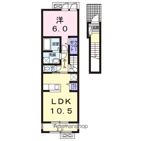 キャッスル‐S Ⅲ(1LDK/2階)の間取り写真