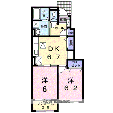 サンミッシェル B(2DK/1階)の間取り写真