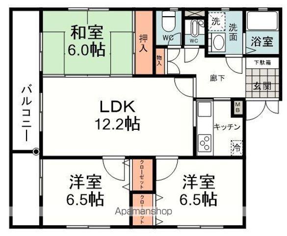 村上中田ハイツ(3LDK/3階)の間取り写真