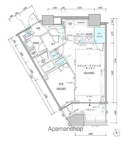 パークタワー勝どき サウス棟(1LDK/15階)の間取り写真