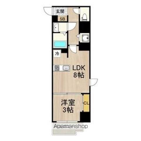 フロンティアコート堺筋本町(1LDK/4階)の間取り写真