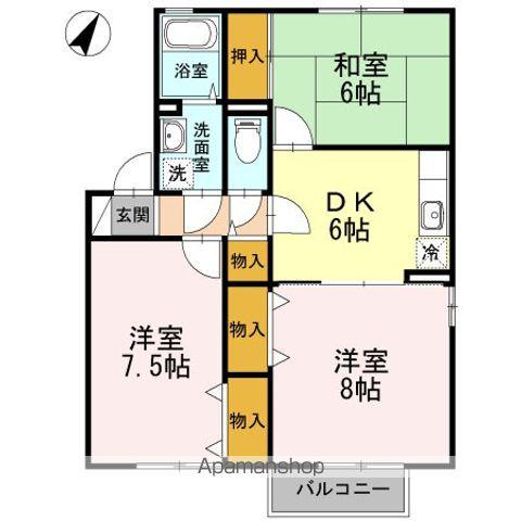 グレイス・クレセントB(3DK/1階)の間取り写真