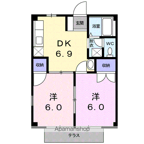 サンヒルズA(2DK/1階)の間取り写真