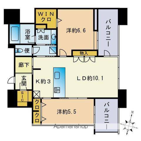 アイランドシティ オーシャン&フォレストタワーレジデンスウエスト(2LDK/22階)の間取り写真