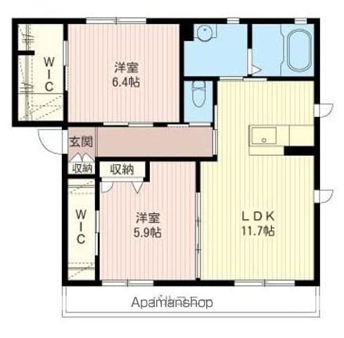 シャンティ韮川 C(2LDK/2階)の間取り写真