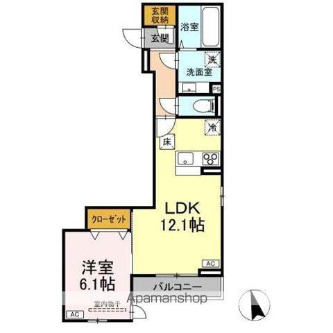 DーROOM六十人町 B(1LDK/1階)の間取り写真