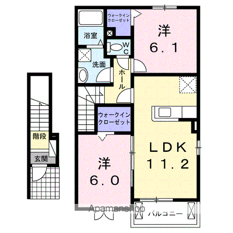 ルーベル宇多津東 Ⅰ(2LDK/2階)の間取り写真
