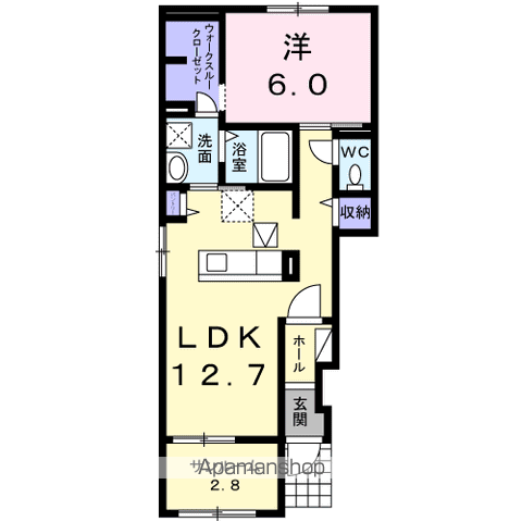 牡丹峰西(1LDK/1階)の間取り写真
