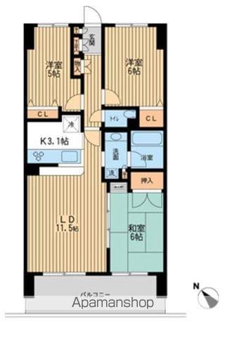 エコロジー千葉みなとレジデンス(3LDK/12階)の間取り写真