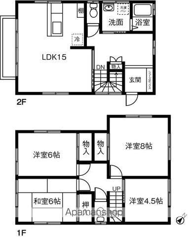 関東鉄道常総線 寺原駅 徒歩6分 2階建 築51年(4LDK)の間取り写真