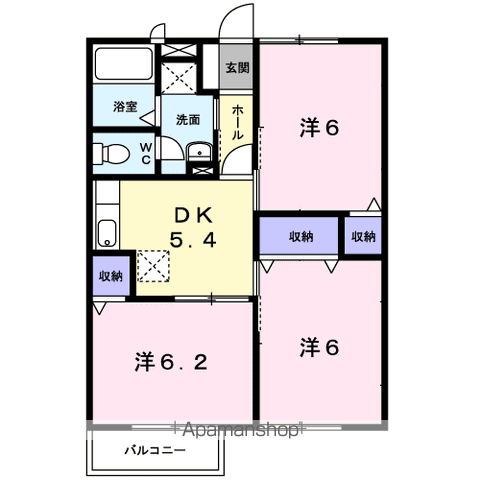プリエールハイツA棟(3DK/2階)の間取り写真
