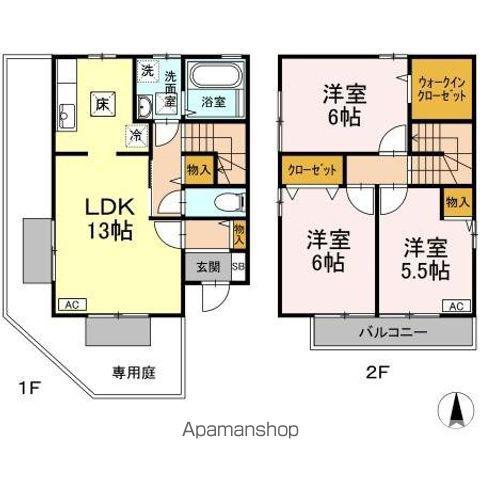 山陽本線 北長瀬駅 徒歩17分 2階建 築22年(3LDK)の間取り写真