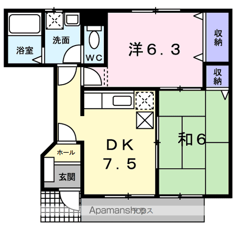エクメーネ(2DK/1階)の間取り写真