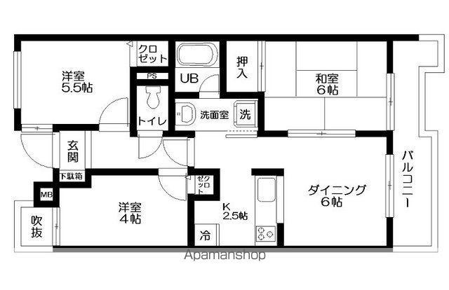 日神パレステージ福生(3DK/4階)の間取り写真