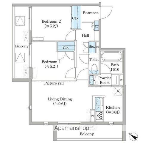 フィカーサ横浜(2LDK/2階)の間取り写真
