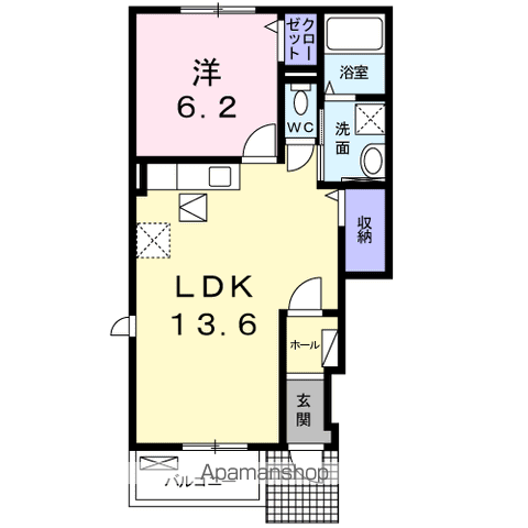 プランドール・ソフィアⅡ(1LDK/1階)の間取り写真