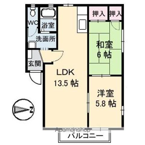ディアスイースト A(2LDK/1階)の間取り写真