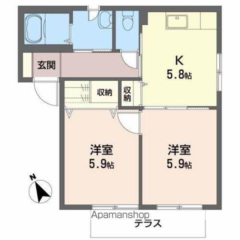 シャンドール(2K/1階)の間取り写真