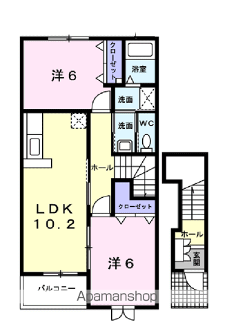 デーア・プラシード(2LDK/2階)の間取り写真