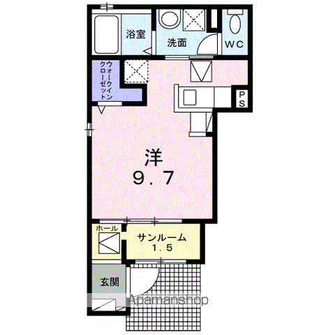 ウエストヒルA(ワンルーム/1階)の間取り写真