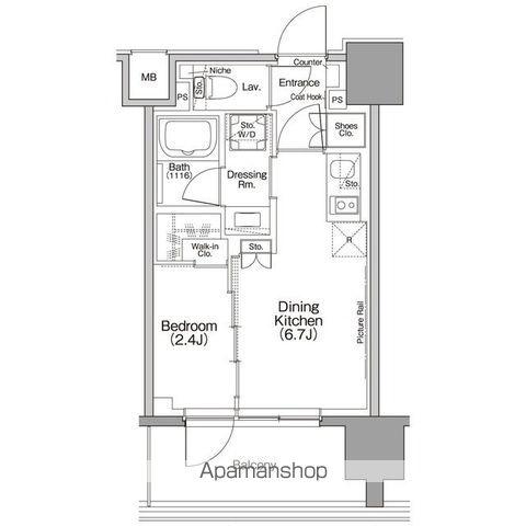 ザ・パークハビオ行徳駅前(1DK/8階)の間取り写真