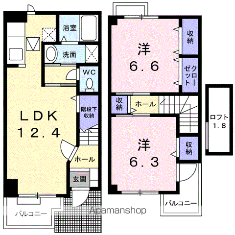 ベルフィーユ A(2LDK/1階)の間取り写真