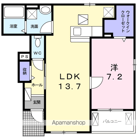 オイコス オニロ D(1LDK/1階)の間取り写真
