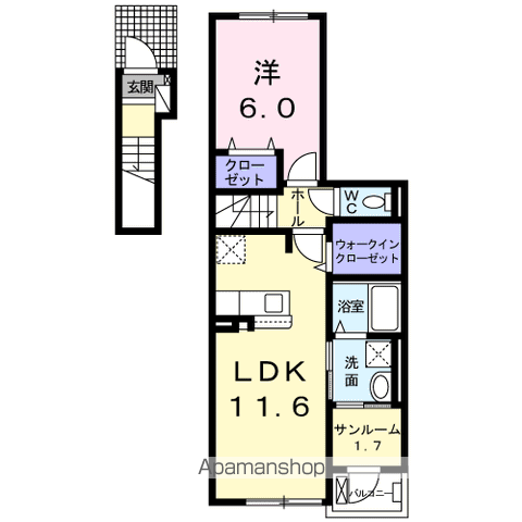 カーサメヌエットA(1LDK/2階)の間取り写真