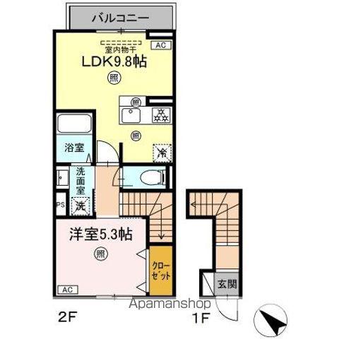 アンビシャス山口中央(1LDK/2階)の間取り写真