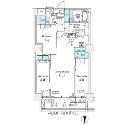 フロンティアレジデンス錦糸公園(3LDK/6階)の間取り写真