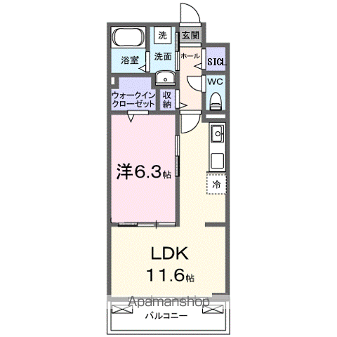 ディアコート唐崎(1LDK/2階)の間取り写真