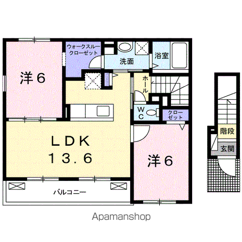 プリムヴェール(2LDK/2階)の間取り写真